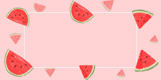 粉红色小清新水果西瓜夏天边框展板背景